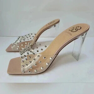 Daisy Fuentes Women's Open Toe Square Spike Stud Clear Heels Size 9.5
